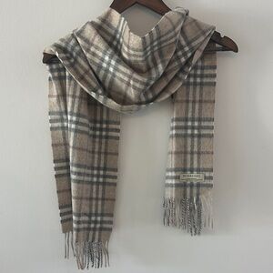 Burberry Tan and Gray Plaid Scarf